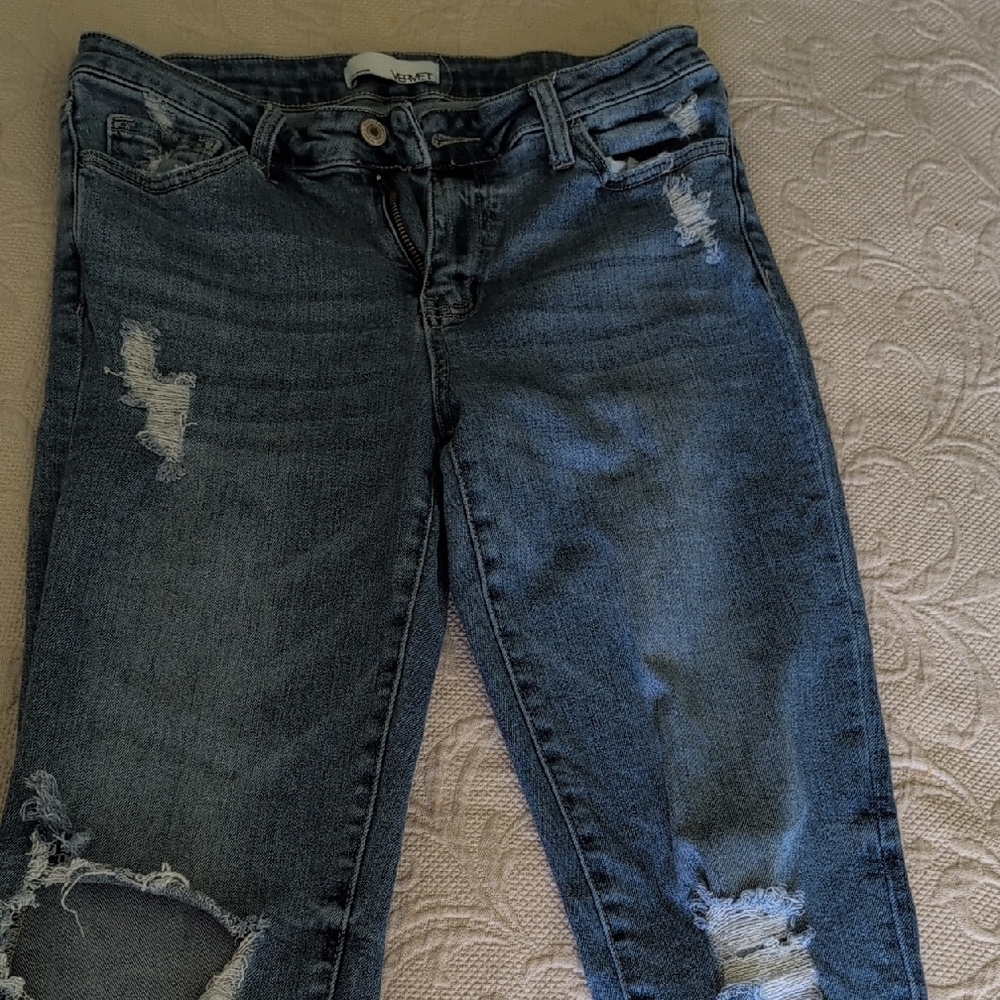 VERVET BY FLYING MONKEY Women's Distressed Boyfriend Jeans - Blue